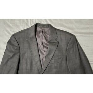 Hugo Boss Super 100 Wool Blazer 38S Gray Windowpane Double Breasted Coat